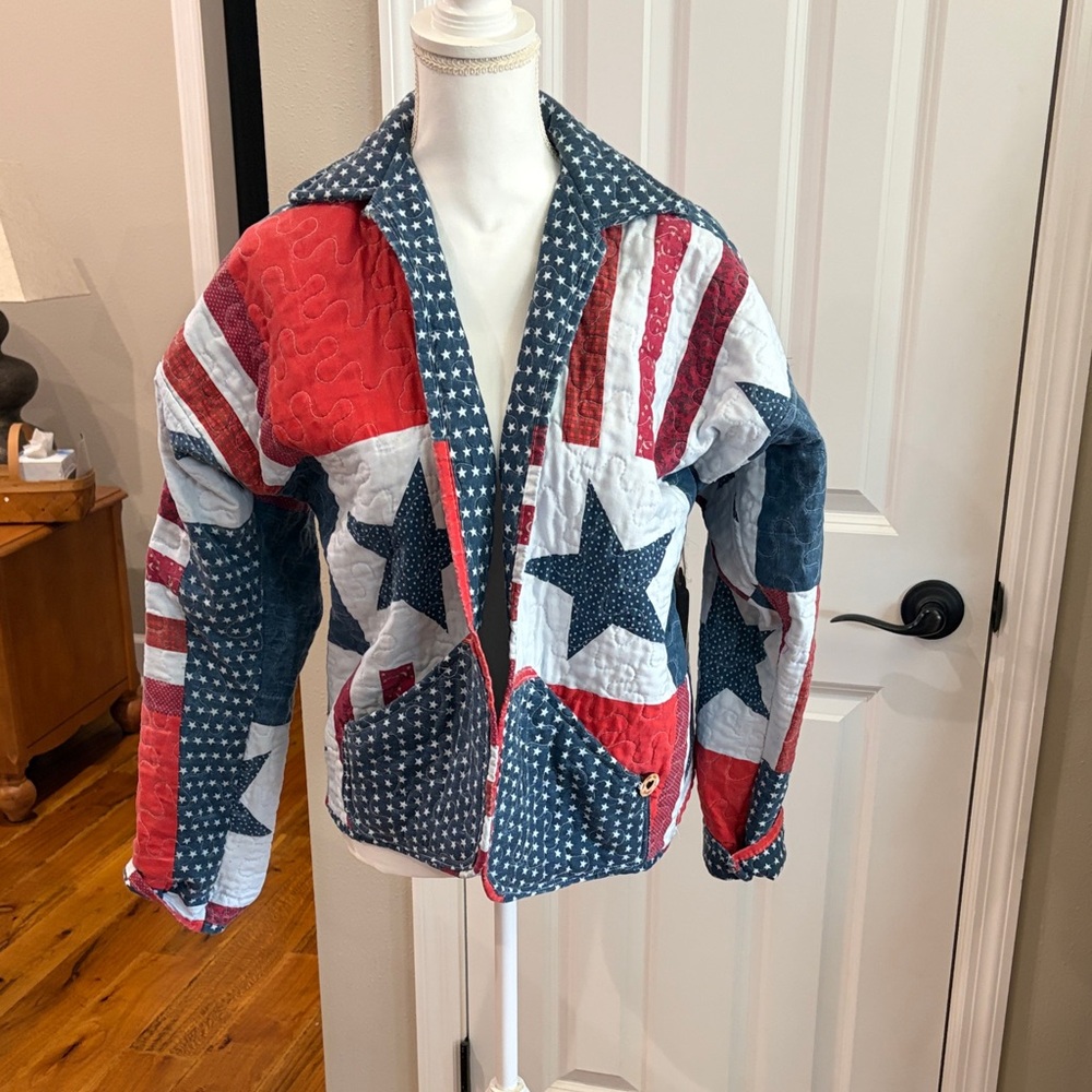 Patriotic Star & Stripe Quilted Jacket - Red White Blue